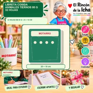 RI-0006974 Libreta Cosida Motarro Animales Tiernos 80 g 32 Hojas