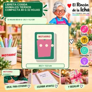 RI-0006975 Libreta Cosida Motarro Animales Tiernos Compacta 80 g 32 Hojas