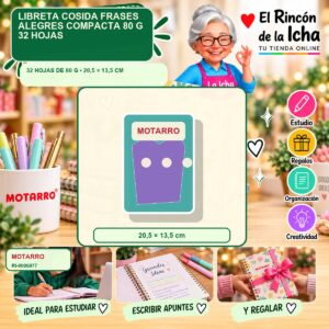 RI-0006977 Libreta Cosida Motarro Frases Alegres Compacta 80 g 32 Hojas
