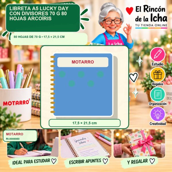Libreta A5 Motarro Lucky Day con Divisores 70 g 80 Hojas Arcoíris