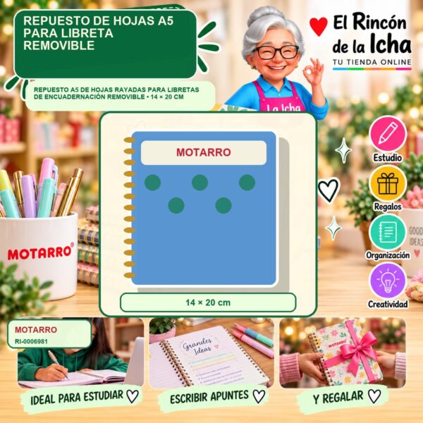 RI-0006981 Repuesto de Hojas A5 Motarro para Libreta Removible