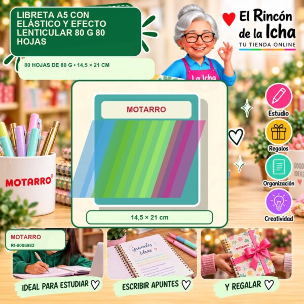 RI-0006982 Libreta A5 Motarro con Elástico y Efecto Lenticular 80 g 80 Hojas