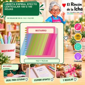 RI-0006983 Libreta Espiral Motarro Efecto Lenticular 100 g 100 Hojas