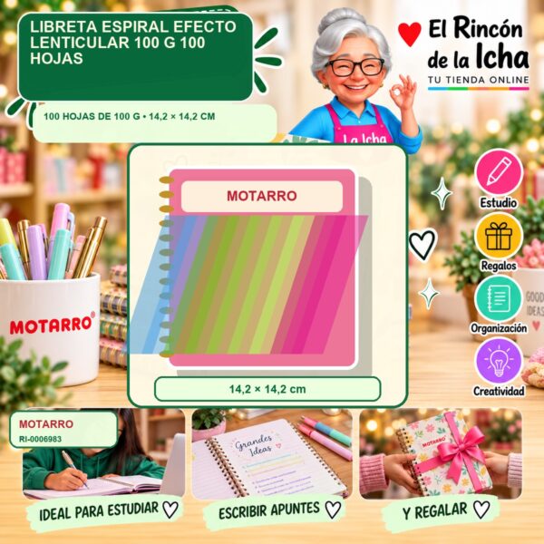 RI-0006983 Libreta Espiral Motarro Efecto Lenticular 100 g 100 Hojas