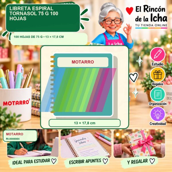 RI-0006984 Libreta Espiral Motarro Tornasol 75 g 100 Hojas