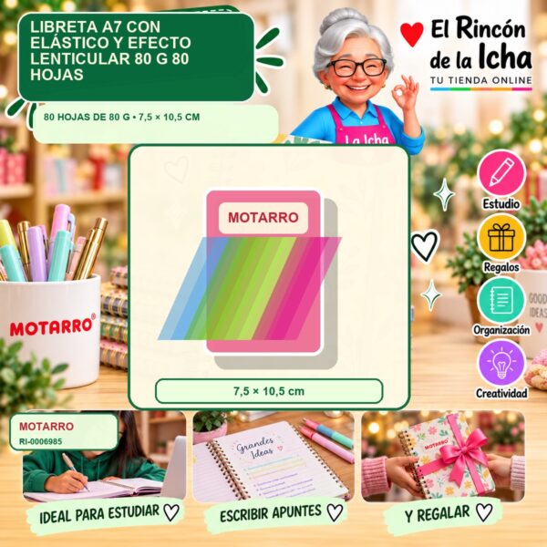 RI-0006985 Libreta A7 Motarro con Elástico y Efecto Lenticular 80 g 80 Hojas