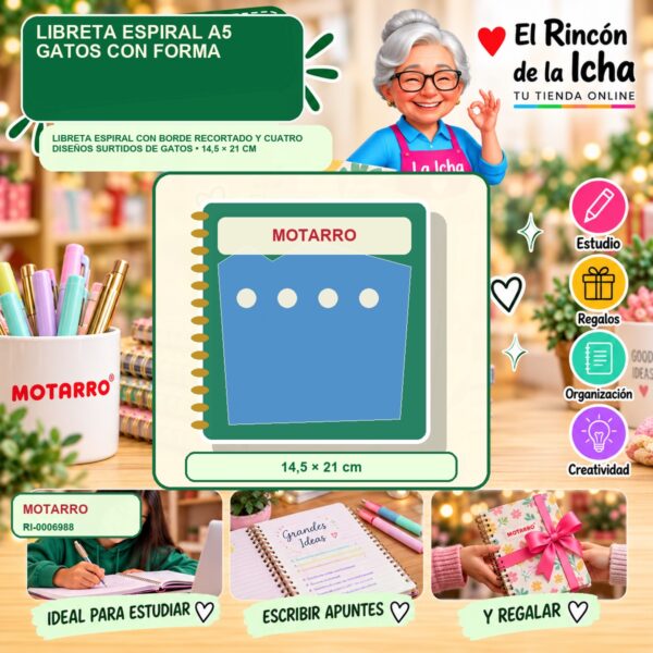 RI-0006988 Libreta Espiral A5 Motarro Gatos con Forma