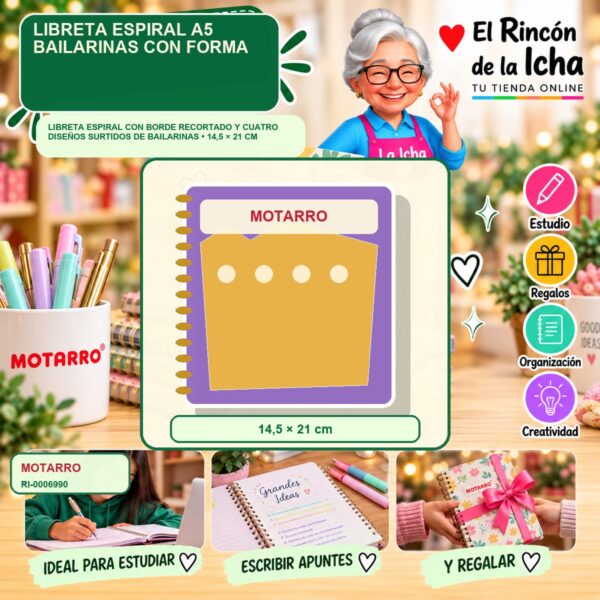 RI-0006990 Libreta Espiral A5 Motarro Bailarinas con Forma