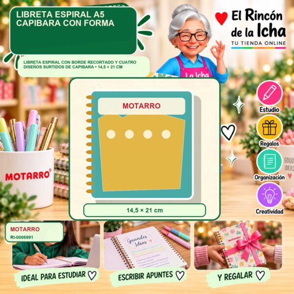RI-0006991 Libreta Espiral A5 Motarro Capibara con Forma