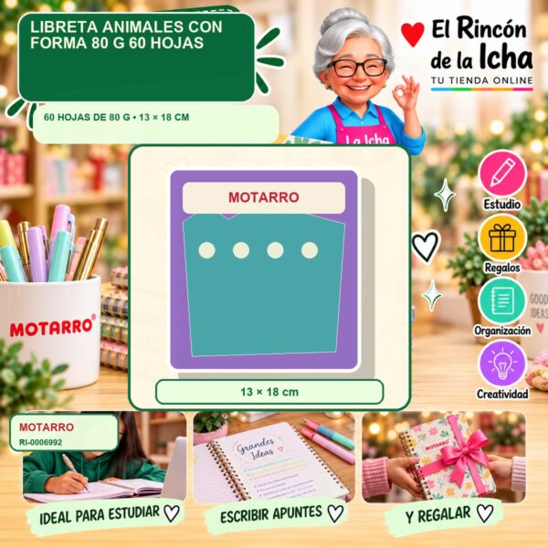 RI-0006992 Libreta Motarro Animales con Forma 80 g 60 Hojas