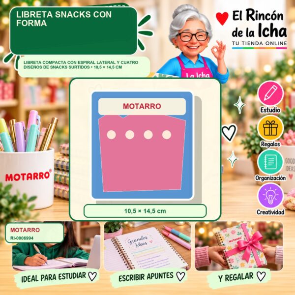 RI-0006994 Libreta Motarro Snacks con Forma