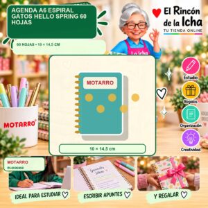 RI-0006998 Agenda A6 Espiral Motarro Gatos Hello Spring 60 Hojas