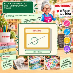 RI-0007001 Block de Dibujo A3 Motarro Sketch Pad 200 g 20 Hojas