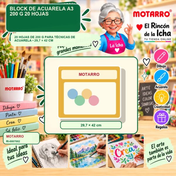 RI-0007002 Block de Acuarela A3 Motarro 200 g 20 Hojas