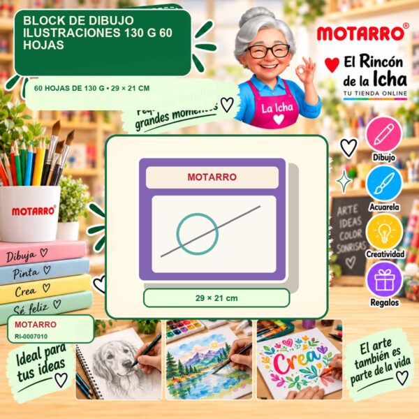 RI-0007010 Block de Dibujo Motarro Ilustraciones 130 g 60 Hojas