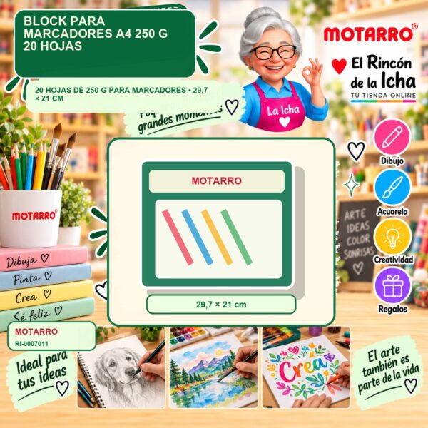 RI-0007011 Block para Marcadores A4 Motarro 250 g 20 Hojas