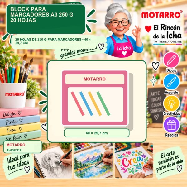 RI-0007012 Block para Marcadores A3 Motarro 250 g 20 Hojas