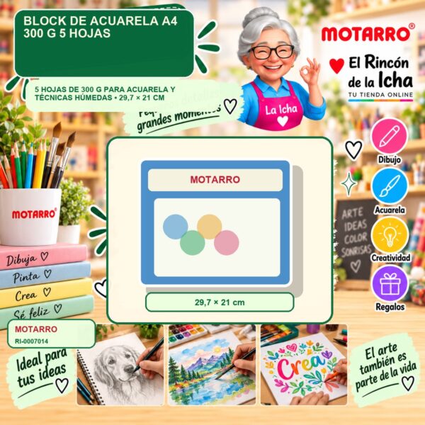 RI-0007014 Block de Acuarela A4 Motarro 300 g 5 Hojas