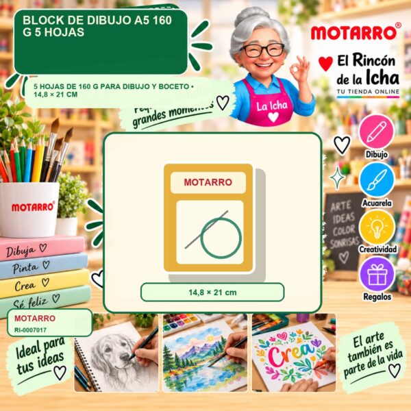 RI-0007017 Block de Dibujo A5 Motarro 160 g 5 Hojas