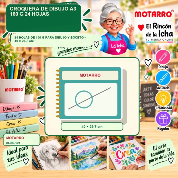 RI-0007021 Croquera de Dibujo A3 Motarro 160 g 24 Hojas