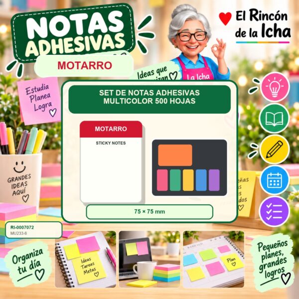 RI-0007072 Set de Notas Adhesivas Motarro Multicolor 500 Hojas