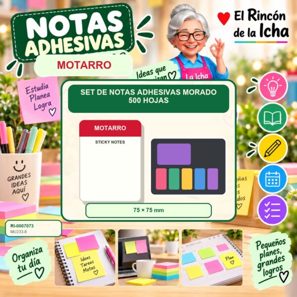 RI-0007073 Set de Notas Adhesivas Motarro Morado 500 Hojas