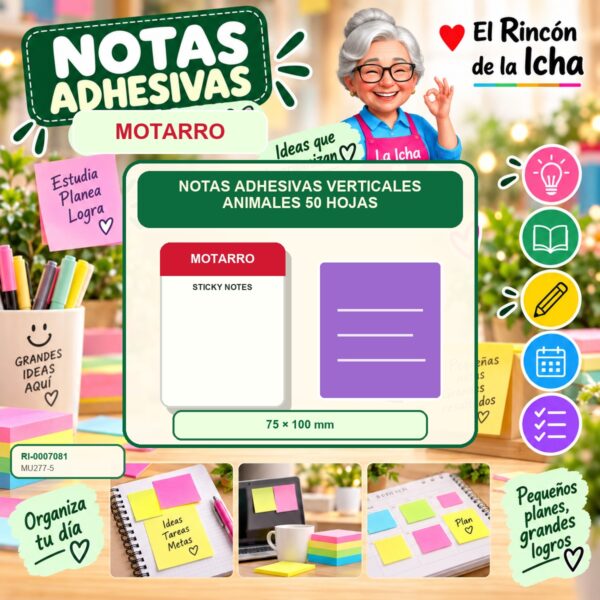 RI-0007081 Notas Adhesivas Verticales Motarro Animales 50 Hojas