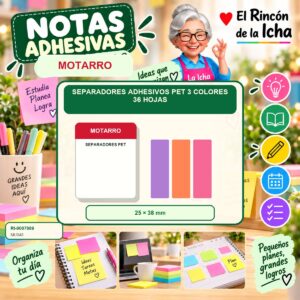 RI-0007089 Separadores Adhesivos PET Motarro 3 Colores 36 Hojas