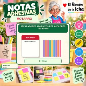RI-0007090 Separadores Adhesivos PET Motarro 9 Colores 180 Hojas