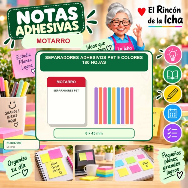 RI-0007090 Separadores Adhesivos PET Motarro 9 Colores 180 Hojas