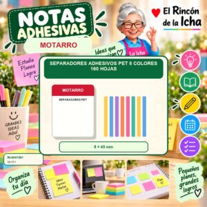 RI-0007091 Separadores Adhesivos PET Motarro 8 Colores 160 Hojas