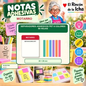 RI-0007092 Separadores Adhesivos PET Motarro 6 Colores 60 Hojas