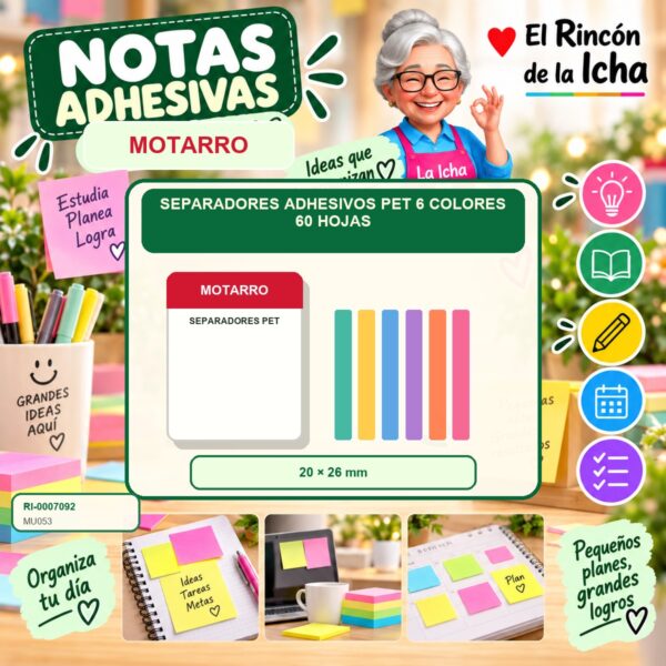 RI-0007092 Separadores Adhesivos PET Motarro 6 Colores 60 Hojas