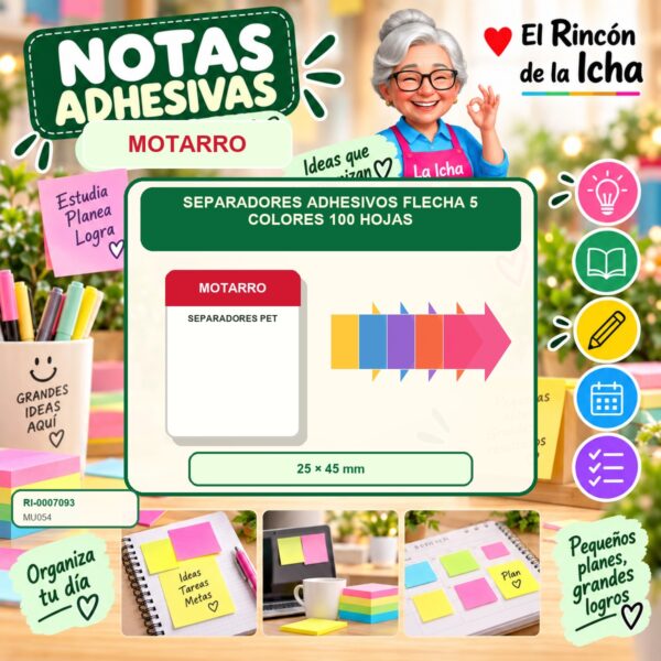 RI-0007093 Separadores Adhesivos Flecha Motarro 5 Colores 100 Hojas
