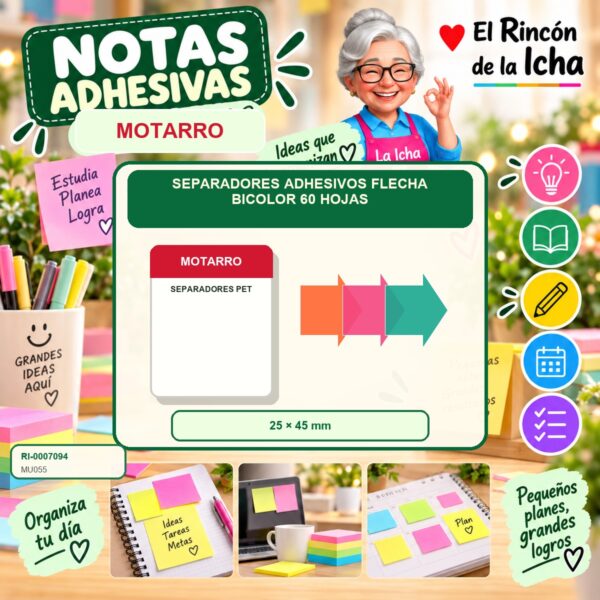 RI-0007094 Separadores Adhesivos Flecha Motarro Bicolor 60 Hojas