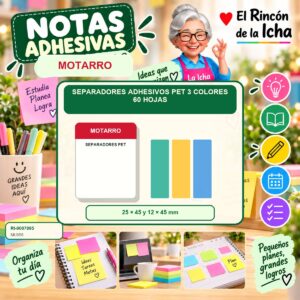 RI-0007095 Separadores Adhesivos PET Motarro 3 Colores 60 Hojas