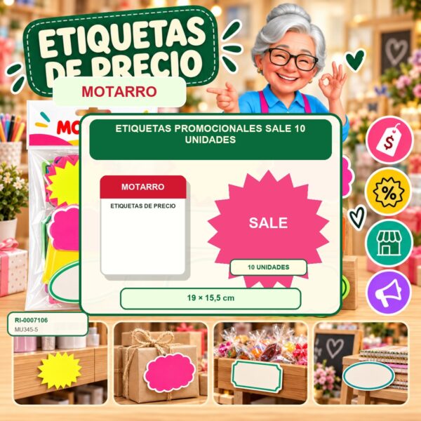 RI-0007106 Etiquetas Promocionales Motarro SALE 10 Unidades