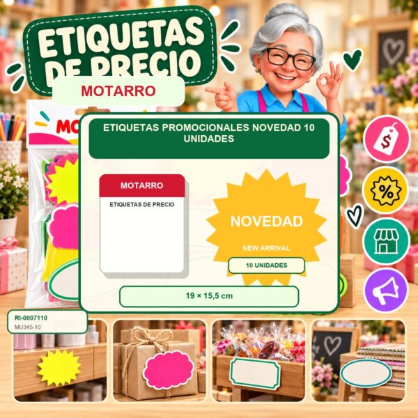 RI-0007110 Etiquetas Promocionales Motarro NOVEDAD 10 Unidades