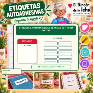 RI-0007137 Etiquetas Autoadhesivas Blancas Motarro 20 × 50 mm 5 Hojas