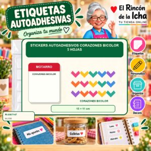 RI-0007147 Stickers Autoadhesivos Motarro Corazones Bicolor 5 Hojas