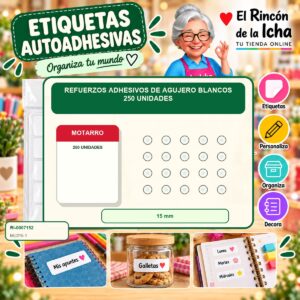 RI-0007152 Refuerzos Adhesivos de Agujero Motarro Blancos 250 Unidades