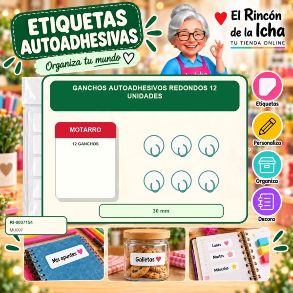 RI-0007154 Ganchos Autoadhesivos Redondos Motarro 12 Unidades