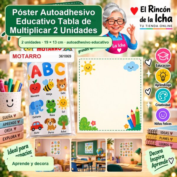 RI-0007163 Póster Autoadhesivo Educativo Motarro Tabla de Multiplicar 2 Unidades