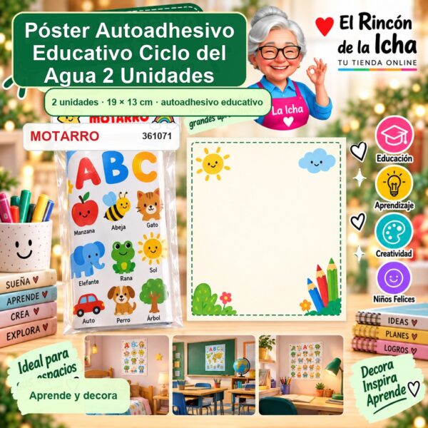 RI-0007165 Póster Autoadhesivo Educativo Motarro Ciclo del Agua 2 Unidades