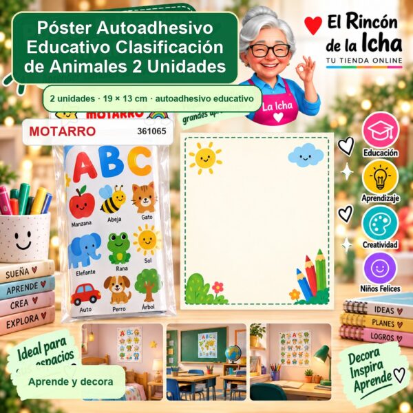 RI-0007171 Póster Autoadhesivo Educativo Motarro Clasificación de Animales 2 Unidades