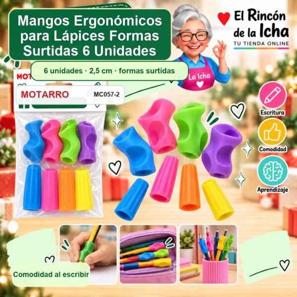 Mangos Ergonómicos para Lápices Motarro Formas Surtidas 6 Unidades