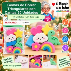 RI-0007210 Gomas de Borrar Motarro Triangulares con Caritas 30 Unidades
