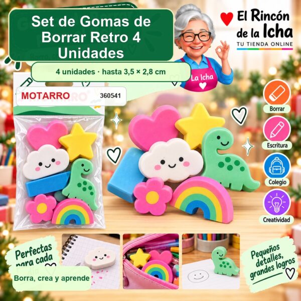 RI-0007247 Set de Gomas de Borrar Motarro Retro 4 Unidades