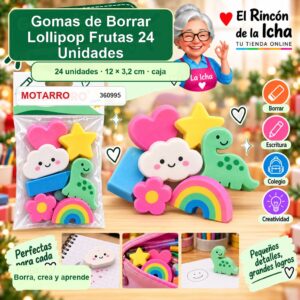 Gomas de Borrar Motarro Lollipop Frutas 24 Unidades