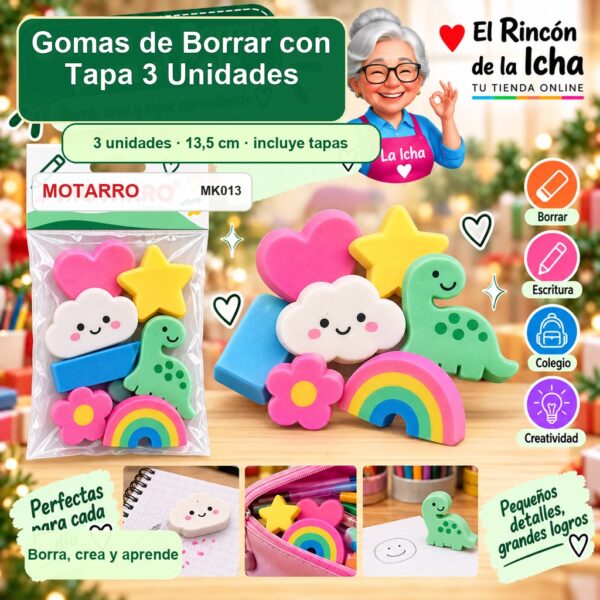 RI-0007272 Gomas de Borrar Motarro con Tapa 3 Unidades